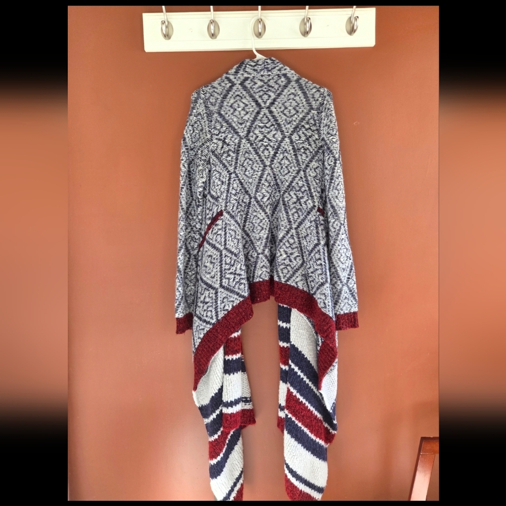 Anthropologie Striped and Patterned Poncho - Red, Black, White - Picture 3 of 5